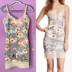Gracia Lace Trim Mini Floral Birds Bodycon Fit Casual Dress Medium Femine